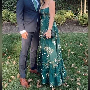 Reformation Dark Green Floral Dress